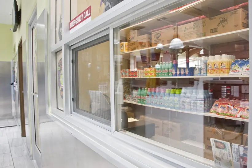 The soap and supplies window